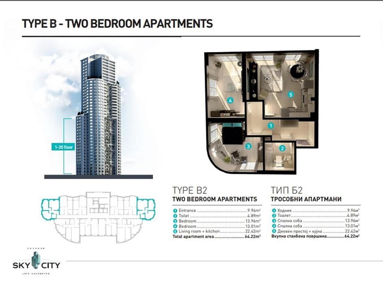 18Th & 16H Floor Secure Luxury Condos With Pool & Fitness Included In Price Skopje Exteriör bild